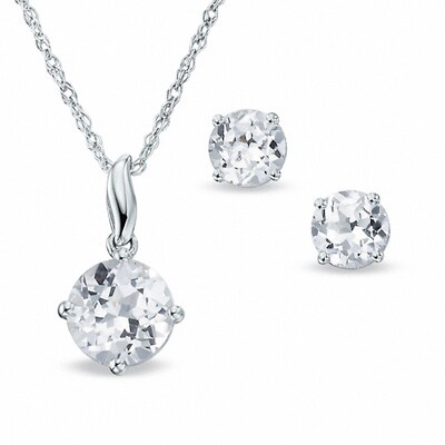 Previously Owned - Lab-Created White Sapphire Stud Earrings and Pendant Set in Sterling Silver