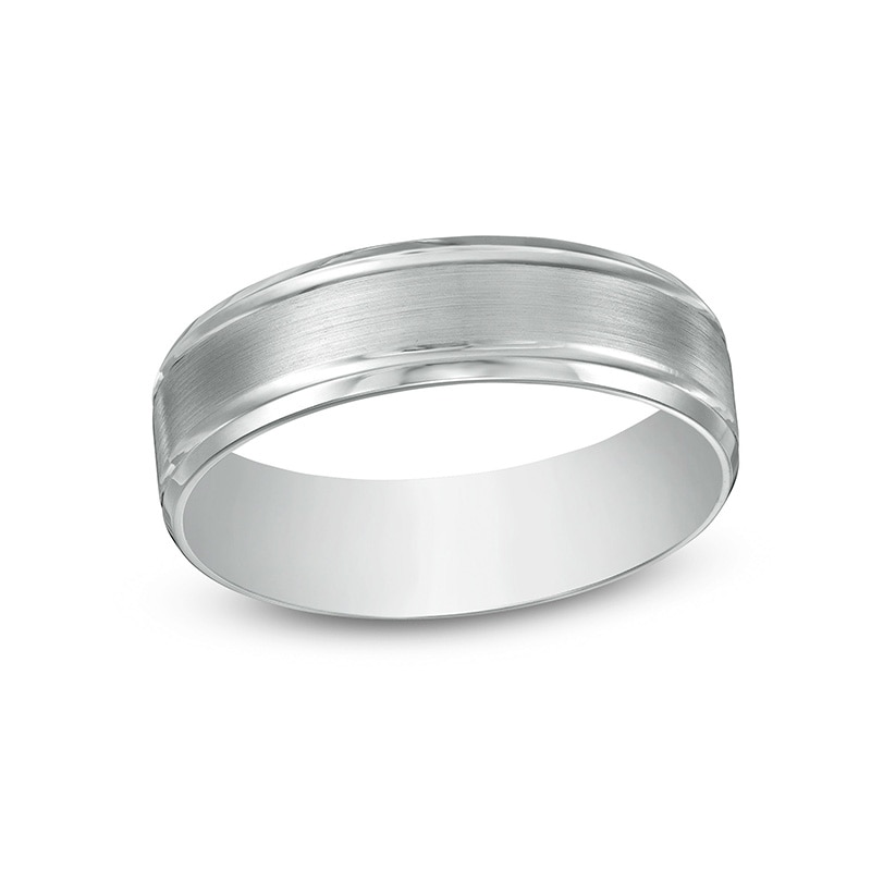 Previously Owned - Men's 6.0mm Brushed Grooved-Edge Wedding Band in Platinum|Peoples Jewellers