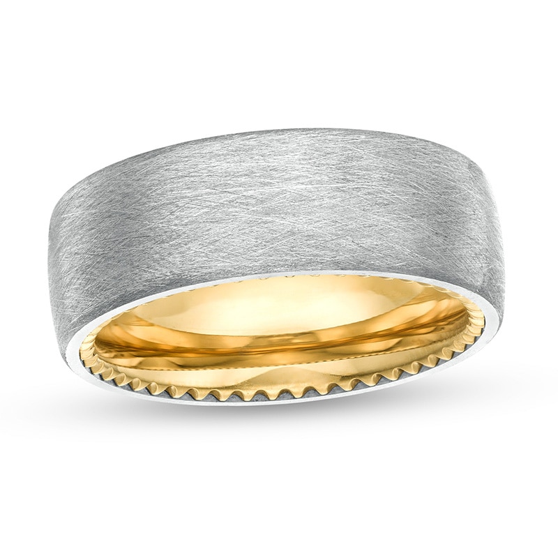 Previously Owned - Men's 8.0mm Brushed Gear Comfort-Fit Wedding Band in Two-Tone Tantalum