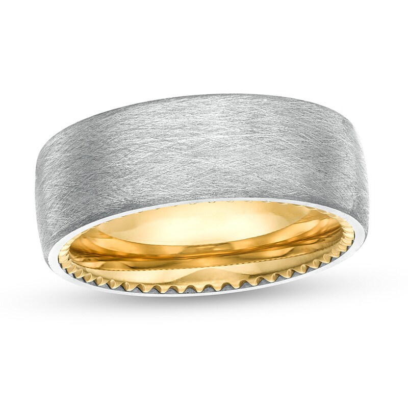 Previously Owned - Men's 8.0mm Brushed Gear Comfort-Fit Wedding Band in Two-Tone Tantalum|Peoples Jewellers