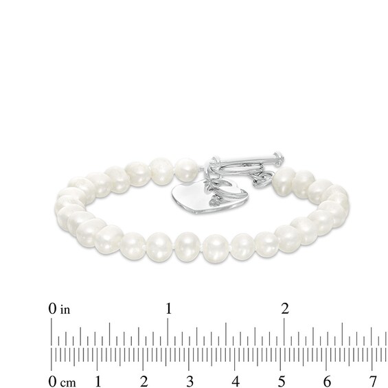 Previously Owned-5.0-6.0mm Freshwater Cultured Pearl Strand Bracelet with Sterling Silver Heart Charm-7.5"
