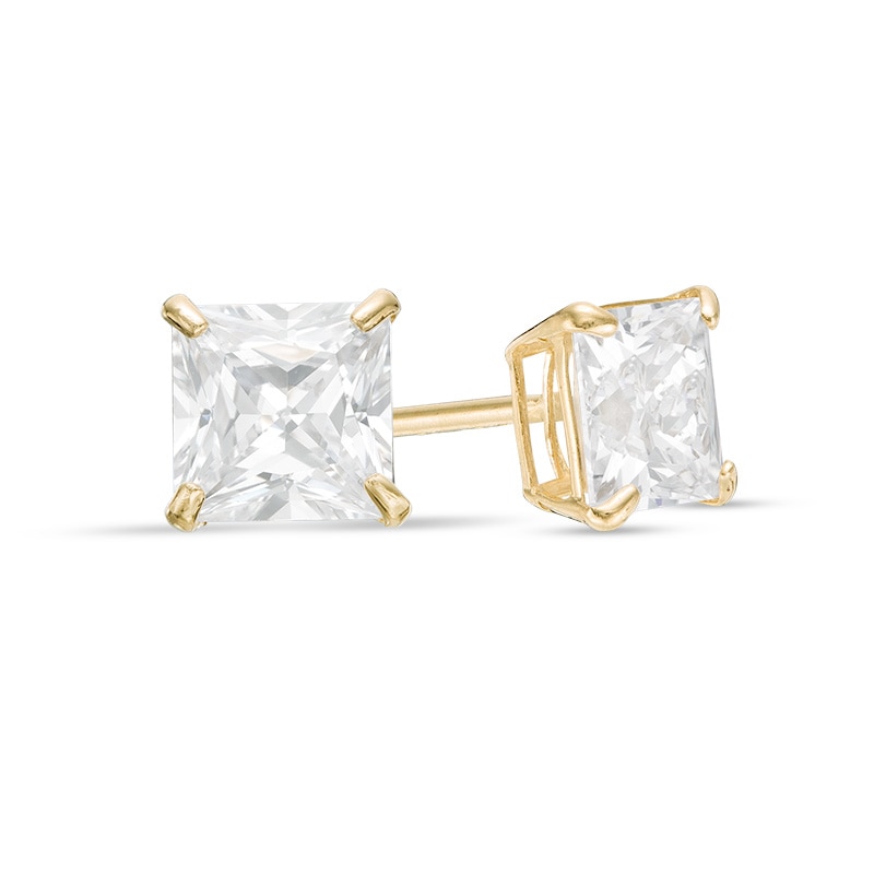 Previously Owned - 5.0mm Princess-Cut Cubic Zirconia Solitaire Stud Earrings in 14K Gold