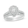 Thumbnail Image 1 of Previously Owned - 1.00 CT. T.W. Pear-Shaped Diamond Scallop Frame Bridal Set in 14K White Gold