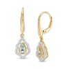Thumbnail Image 1 of Previously Owned - Pear-Shaped Swiss Blue Topaz and 0.18 CT. T.W. Diamond Scallop Frame Drop Earrings in 10K Gold