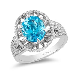Previously Owned - Enchanted Disney Aladdin Oval Swiss Blue Topaz and 0.23 CT. T.W. Diamond Ring in Sterling Silver