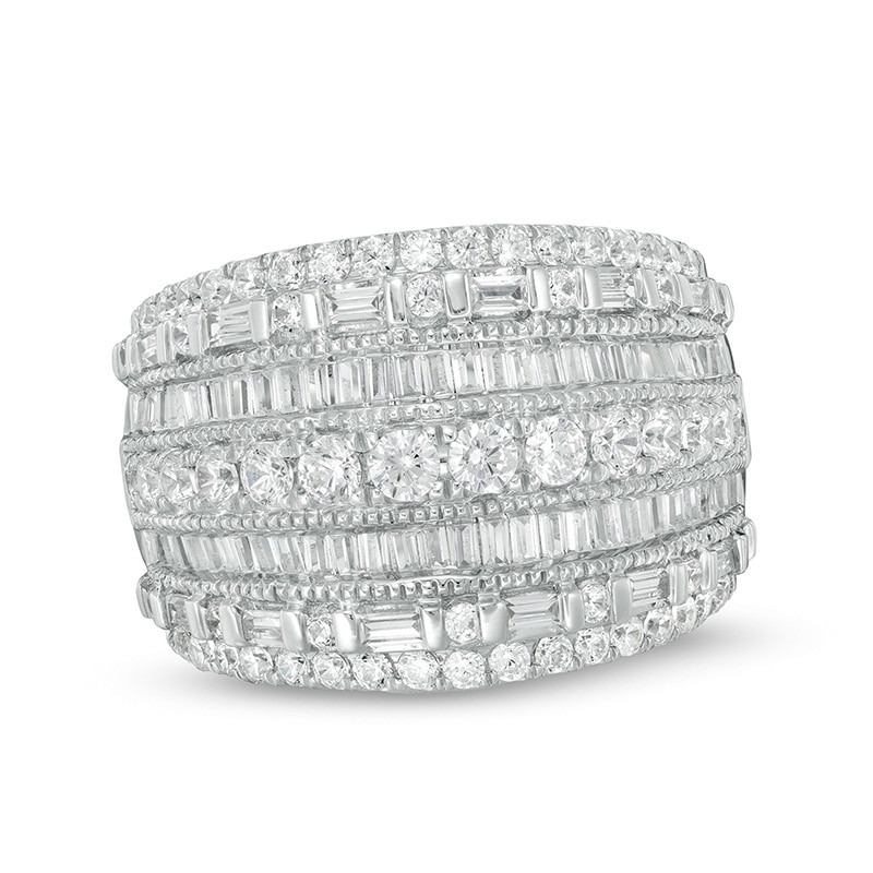 Previously Owned - 2.00 CT. T.W. Baguette and Round Diamond Multi-Row Ring in 10K White Gold