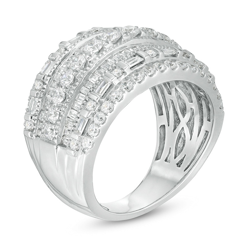 Previously Owned - 2.00 CT. T.W. Baguette and Round Diamond Multi-Row Ring in 10K White Gold