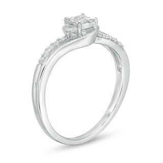 Previously Owned - 0.18 CT T.W. Quad Princess-Cut Diamond Swirl Promise Ring in 10K White Gold