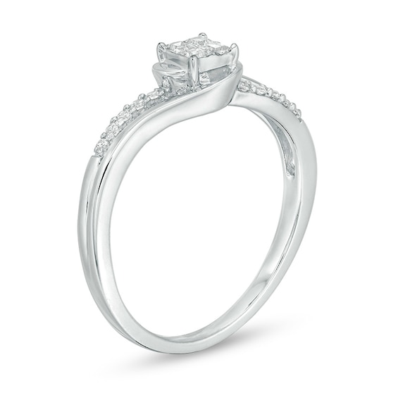 Previously Owned - 0.18 CT T.W. Quad Princess-Cut Diamond Swirl Promise Ring in 10K White Gold