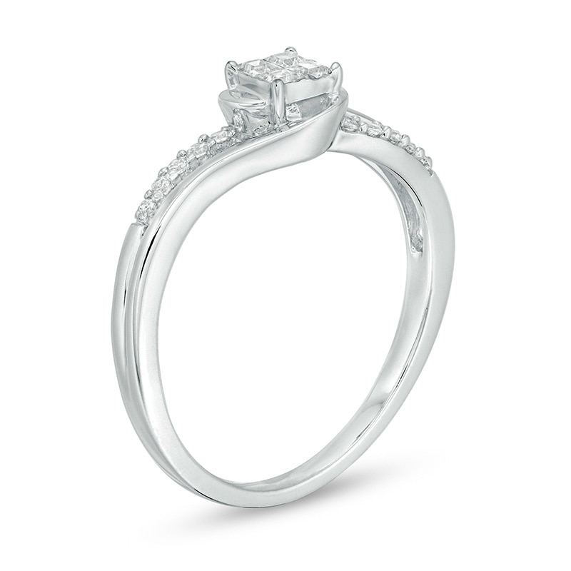 Previously Owned - 0.18 CT T.W. Quad Princess-Cut Diamond Swirl Promise Ring in 10K White Gold