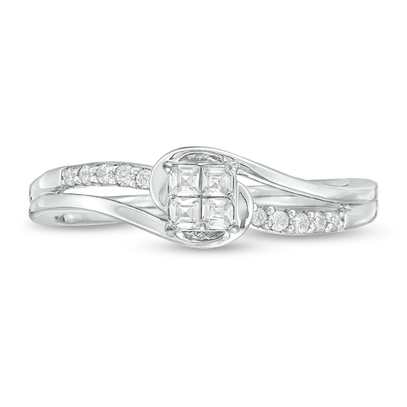 Previously Owned - 0.18 CT T.W. Quad Princess-Cut Diamond Swirl Promise Ring in 10K White Gold
