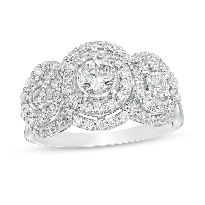Previously Owned - 0.95 CT. T.W. Diamond Past Present Future® Double Frame Engagement Ring in 10K White Gold