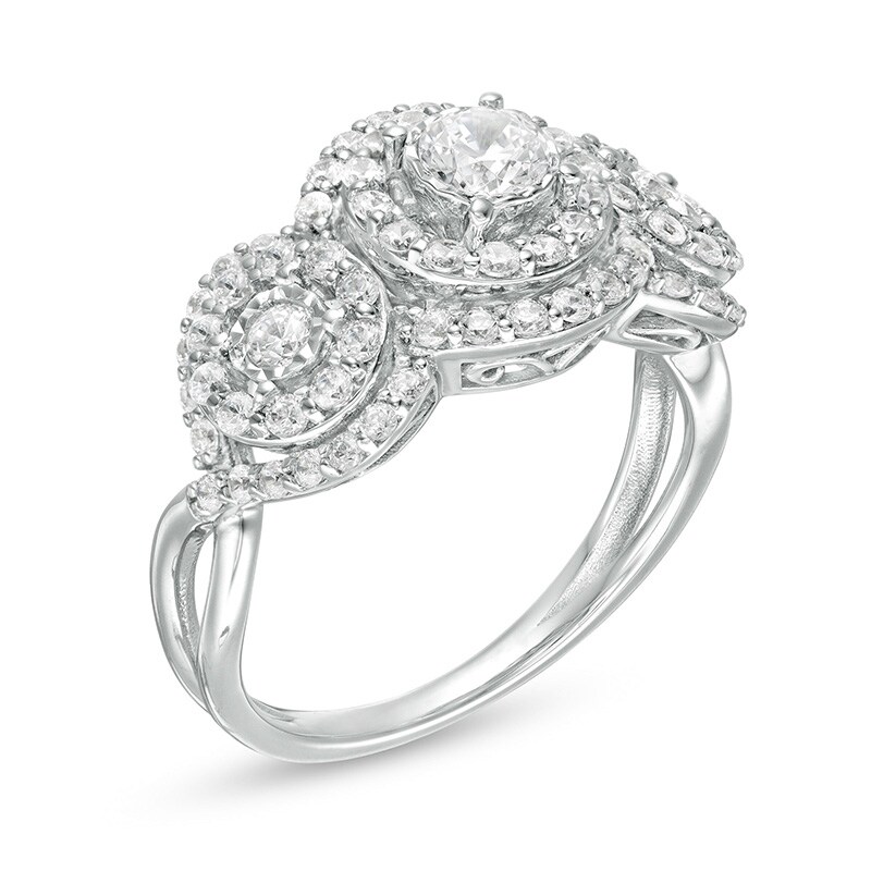 Previously Owned - 0.95 CT. T.W. Diamond Past Present Future® Double Frame Engagement Ring in 10K White Gold