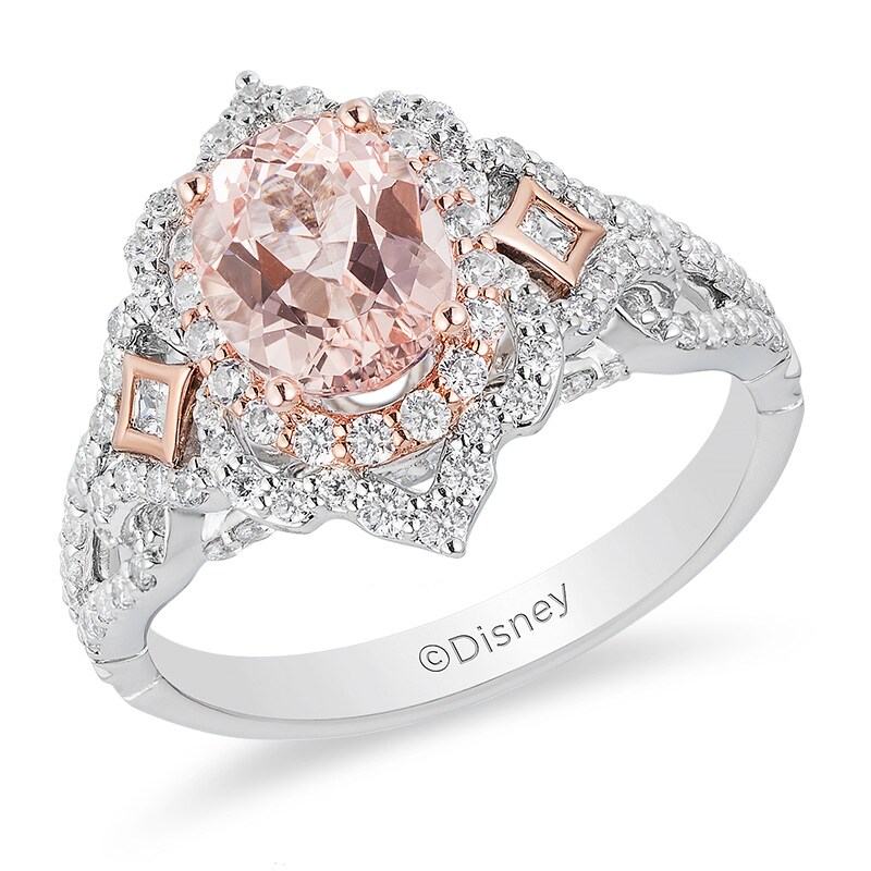 Previously Owned - Enchanted Disney Aurora Morganite and 0.69 CT. T.W. Diamond Engagement Ring in 14K Two-Tone Gold