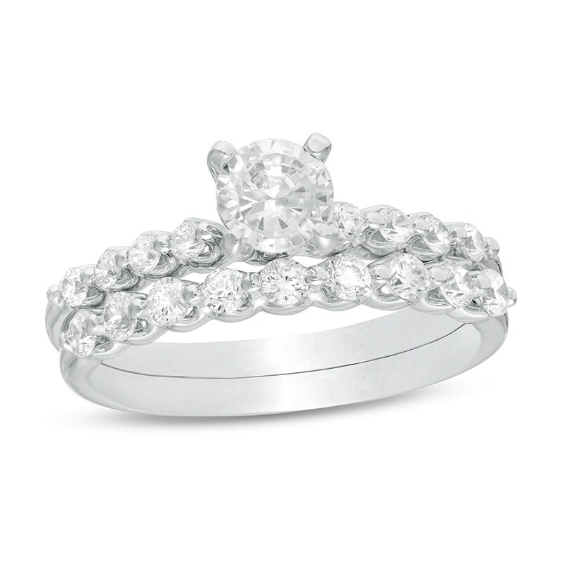 Previously Owned - Adrianna Papell 0.93 CT. T.W. Diamond Bridal Set in 14K White Gold (F/I1)