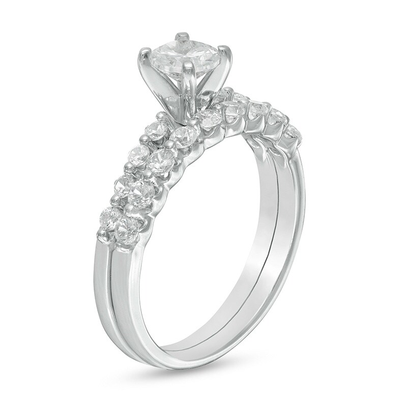 Previously Owned - Adrianna Papell 0.93 CT. T.W. Diamond Bridal Set in 14K White Gold (F/I1)