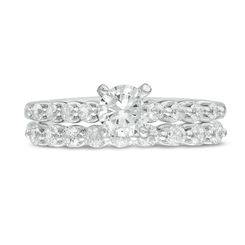 Previously Owned - Adrianna Papell 0.93 CT. T.W. Diamond Bridal Set in 14K White Gold (F/I1)