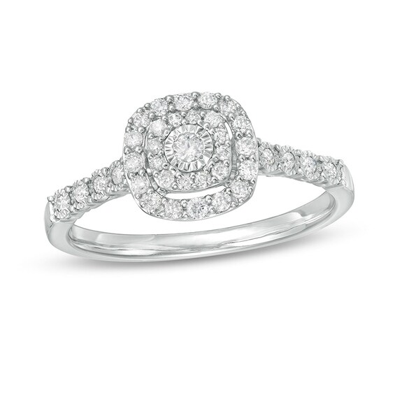 Previously Owned - 0.25 CT. T.W. Diamond Double Cushion Frame Promise Ring in 10K White Gold