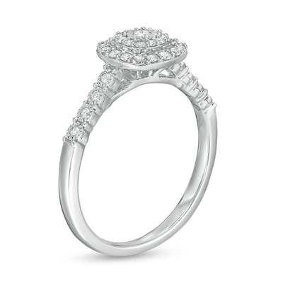Previously Owned - 0.25 CT. T.W. Diamond Double Cushion Frame Promise Ring in 10K White Gold