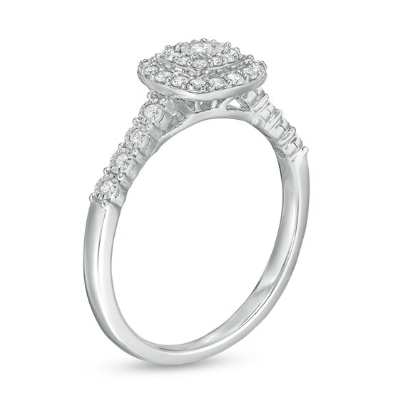 Previously Owned - 0.25 CT. T.W. Diamond Double Cushion Frame Promise Ring in 10K White Gold