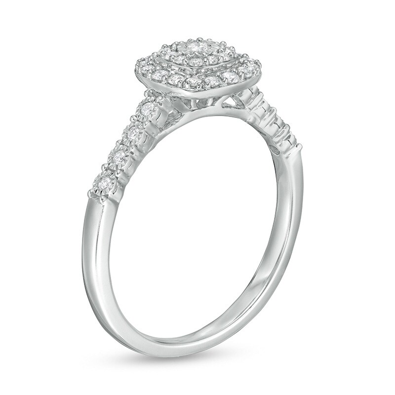 Previously Owned - 0.25 CT. T.W. Diamond Double Cushion Frame Promise Ring in 10K White Gold
