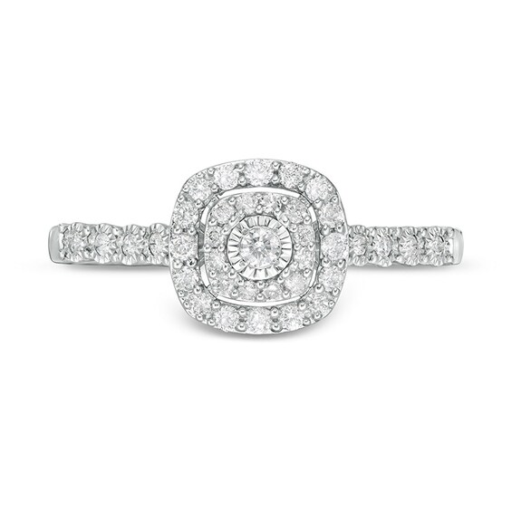 Previously Owned - 0.25 CT. T.W. Diamond Double Cushion Frame Promise Ring in 10K White Gold