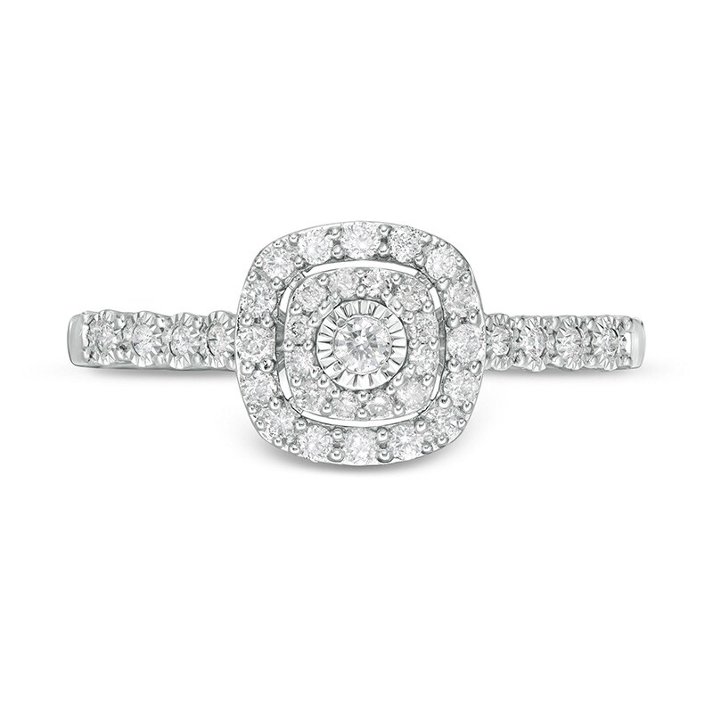 Previously Owned - 0.25 CT. T.W. Diamond Double Cushion Frame Promise Ring in 10K White Gold