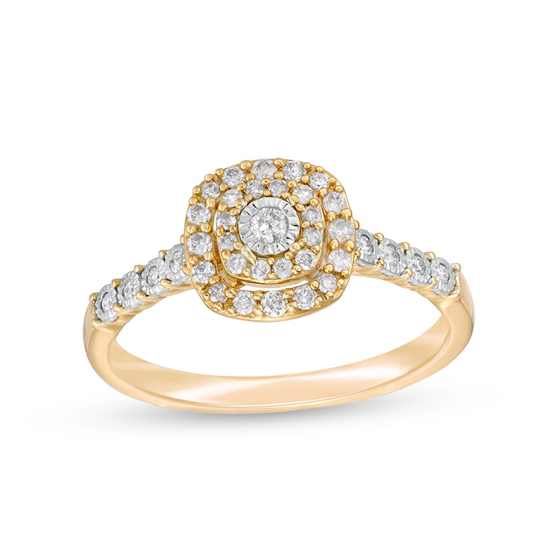 Previously Owned - 0.25 CT. T.W. Diamond Double Cushion Frame Engagement Ring in 10K Gold