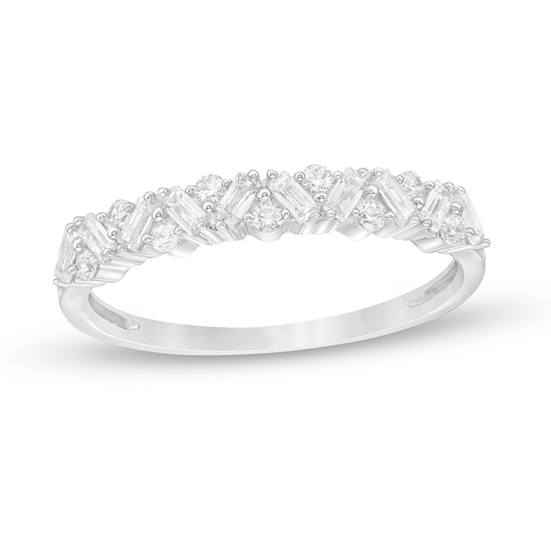 Previously Owned - 0.30 CT. T.W. Baguette and Round Diamond Zig-Zag Anniversary Band in 14K White Gold|Peoples Jewellers