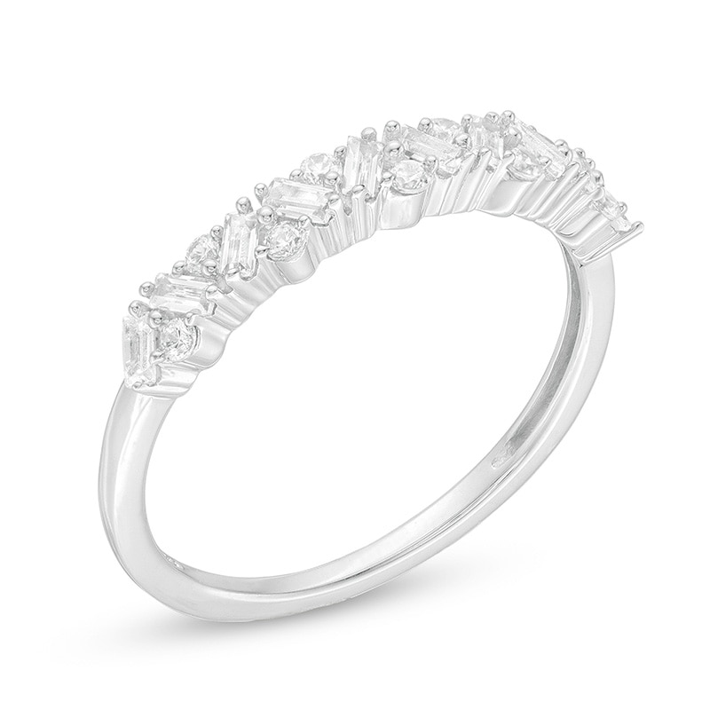Previously Owned - 0.30 CT. T.W. Baguette and Round Diamond Zig-Zag Anniversary Band in 14K White Gold