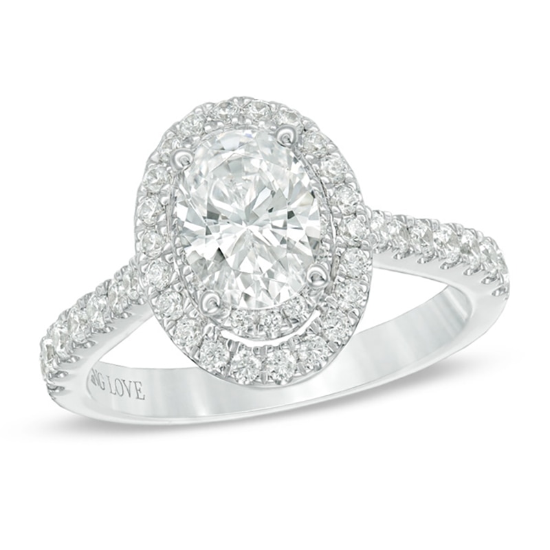 Main Image 1 of Previously Owned - Vera Wang Love Collection 1.58 CT. T.W. Oval Diamond Frame Engagement Ring in 14K White Gold
