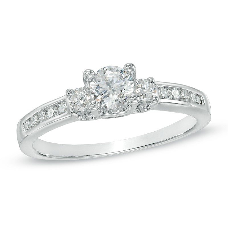 Previously Owned - 0.75 CT. T.W. Diamond Past Present Future® Engagement Ring in 14K White Gold