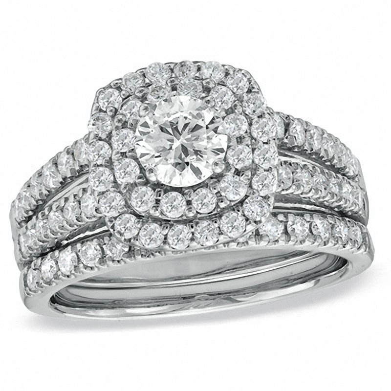 Previously Owned - 1.47 CT. T.W. Diamond Double Frame Bridal Set in 14K White Gold|Peoples Jewellers