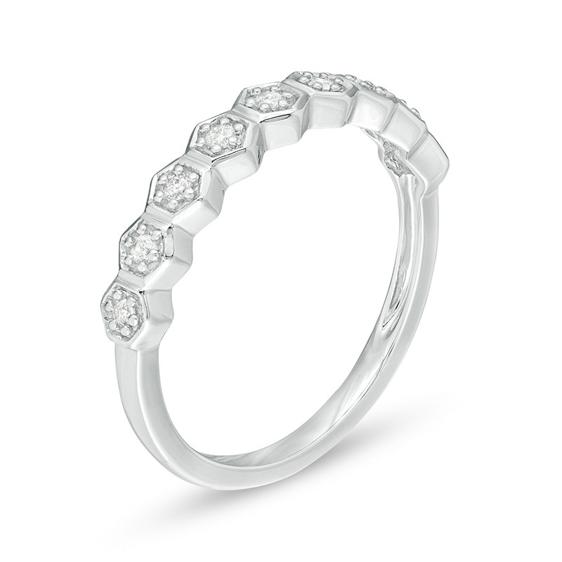Previously Owned - 0.09 CT. T.W. Diamond Hexagon Frame Wedding Band in 10K White Gold