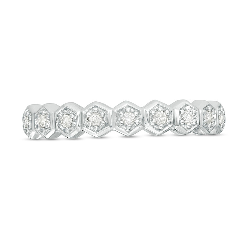 Previously Owned - 0.09 CT. T.W. Diamond Hexagon Frame Wedding Band in 10K White Gold