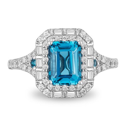 Previously Owned - Enchanted Disney Cinderella London Blue Topaz and 0.69 CT. T.W. Diamond Frame Ring in 14K White Gold