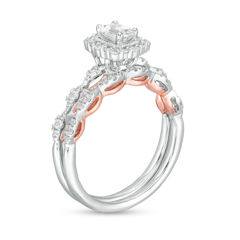 Previously Owned - 0.70 CT. T.W. Emerald-Cut Diamond Frame Vintage-Style Bridal Set in 14K Two-Tone Gold
