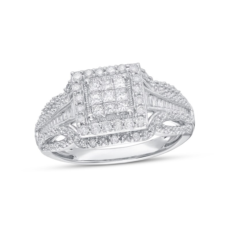 Previously Owned - 0.50 CT. T.W. Princess-Cut Composite Diamond Frame Layered Engagement Ring in 10K White Gold