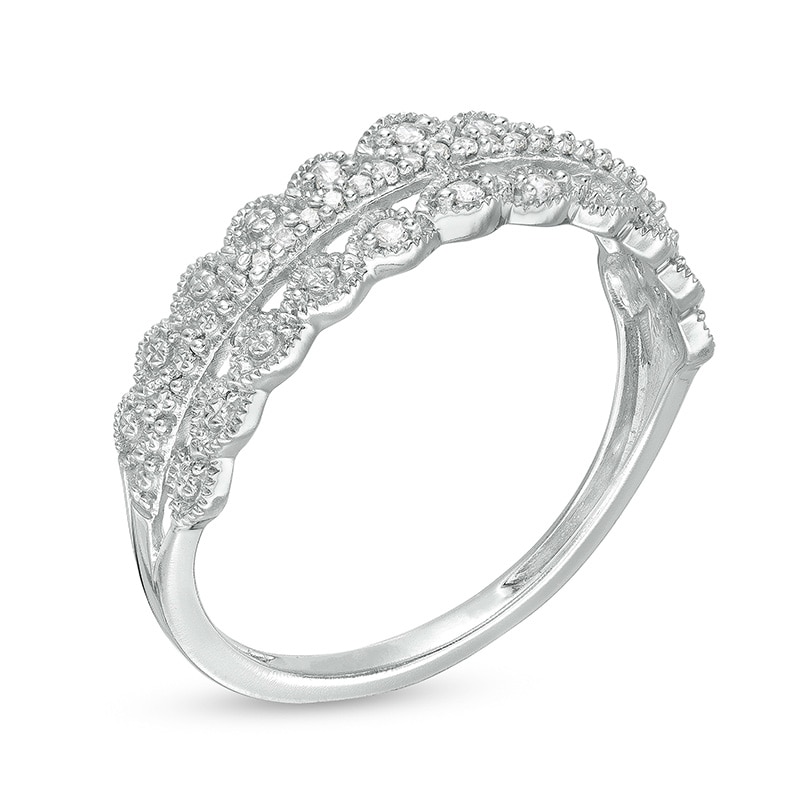 Main Image 3 of Previously Owned - 0.065 CT. T.W. Diamond Triple Row Vintage-Style Ring in 10K White Gold