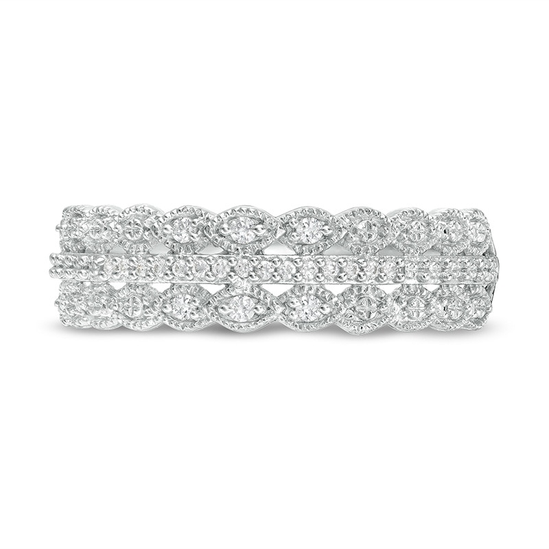 Main Image 4 of Previously Owned - 0.065 CT. T.W. Diamond Triple Row Vintage-Style Ring in 10K White Gold