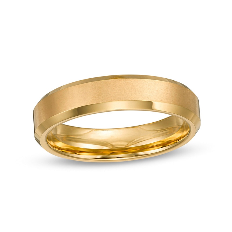 Previously Owned - Men's 5.0mm Bevelled Edge Wedding Band in Yellow Tungsten Carbide|Peoples Jewellers