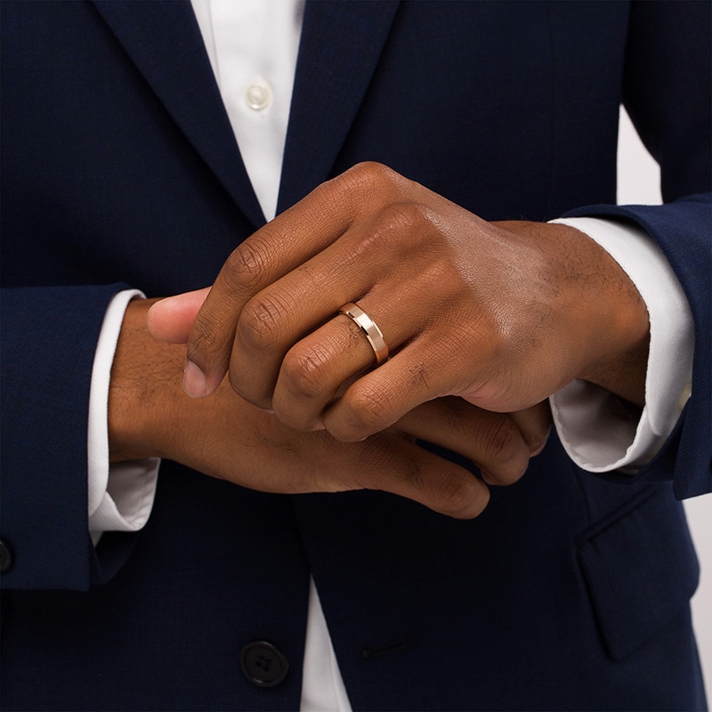 Main Image 2 of Previously Owned - Men's 5.0mm Bevelled Edge Wedding Band in Rose Tungsten Carbide