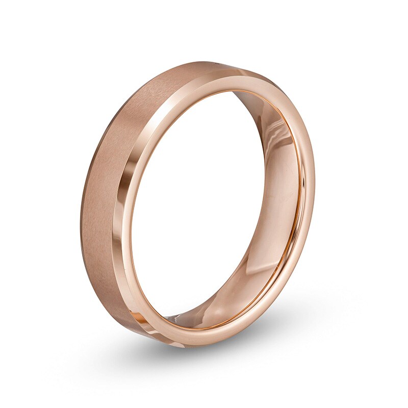Main Image 3 of Previously Owned - Men's 5.0mm Bevelled Edge Wedding Band in Rose Tungsten Carbide