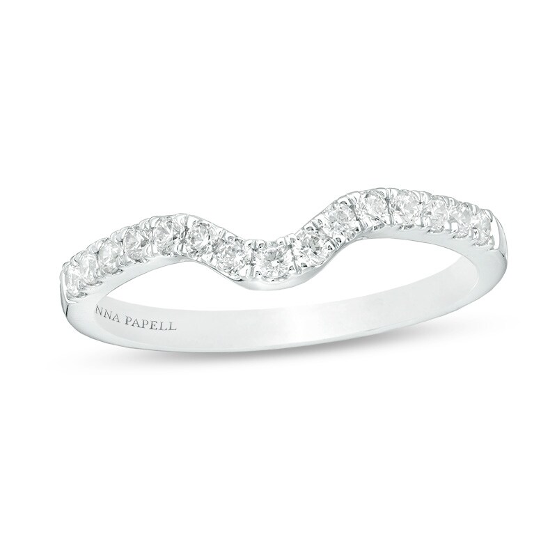 Previously Owned - Adrianna Papell 0.25 CT. T.W.  Diamond Contour Wedding Band in 14K White Gold (F/I1)