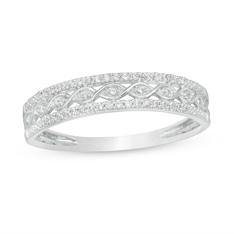 Previously Owned - 0.09 CT. T.W. Diamond Twist Triple Row Anniversary Band in 10K White Gold|Peoples Jewellers