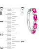 Previously Owned - Oval Lab-Created Ruby and White Sapphire Hoop Earrings in Sterling Silver