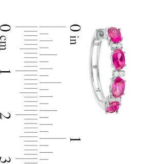 Previously Owned - Oval Lab-Created Ruby and White Sapphire Hoop Earrings in Sterling Silver