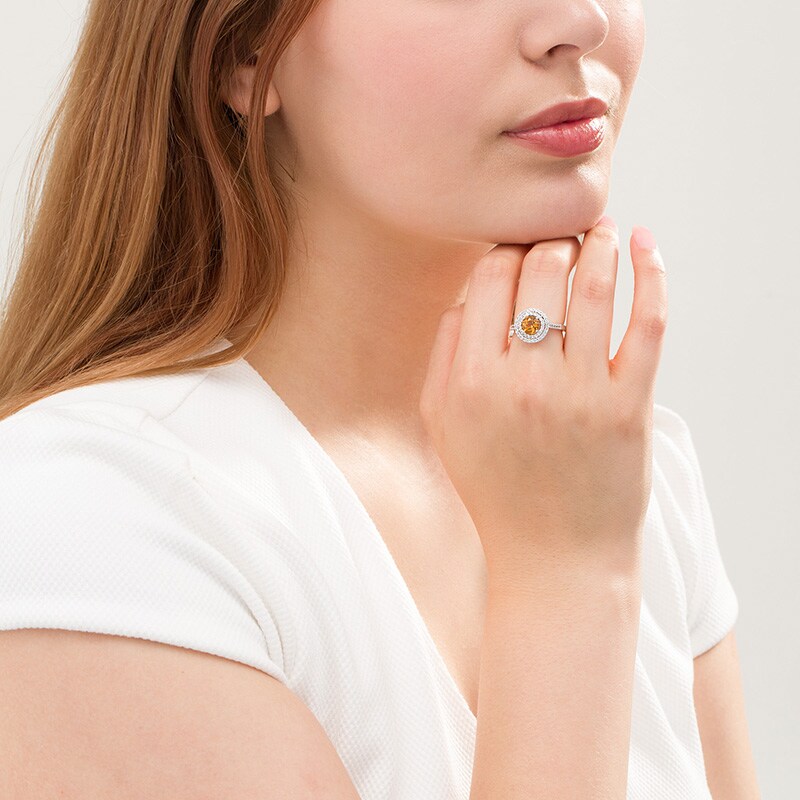 Previously Owned - 6.5mm Citrine and Lab-Created White Sapphire Double Frame Ring in Sterling Silver