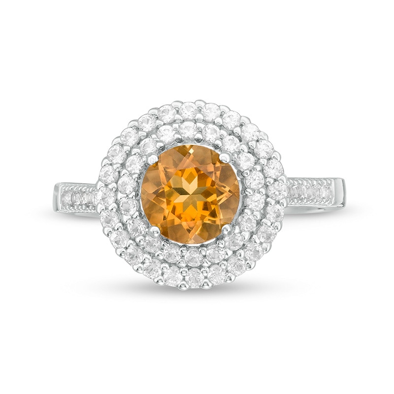 Previously Owned - 6.5mm Citrine and Lab-Created White Sapphire Double Frame Ring in Sterling Silver