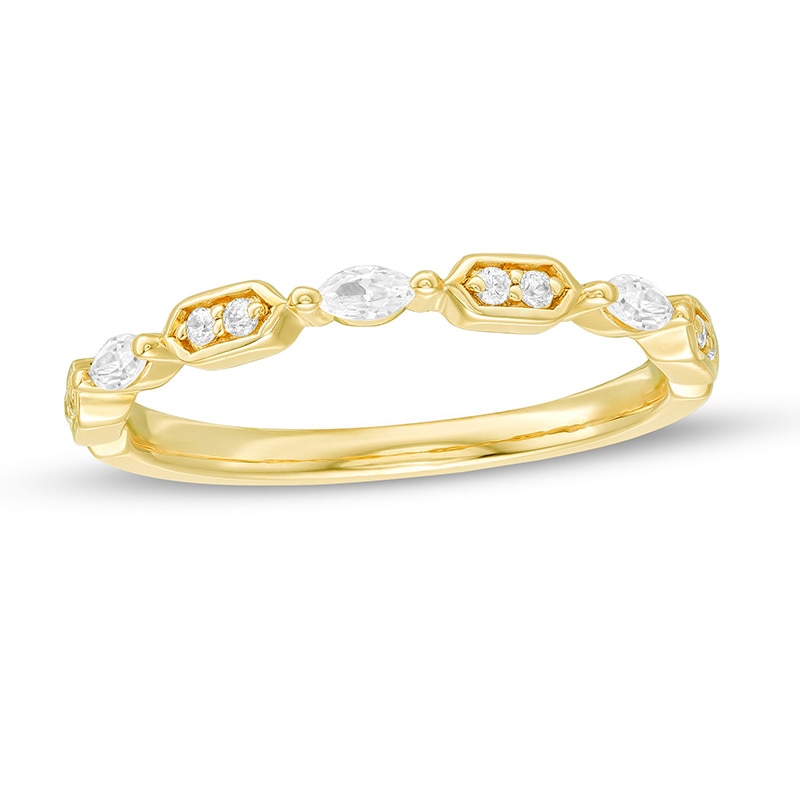 Previously Owned - 0.18 CT. T.W. Marquise and Round Diamond Alternating Anniversary Band in 10K Gold